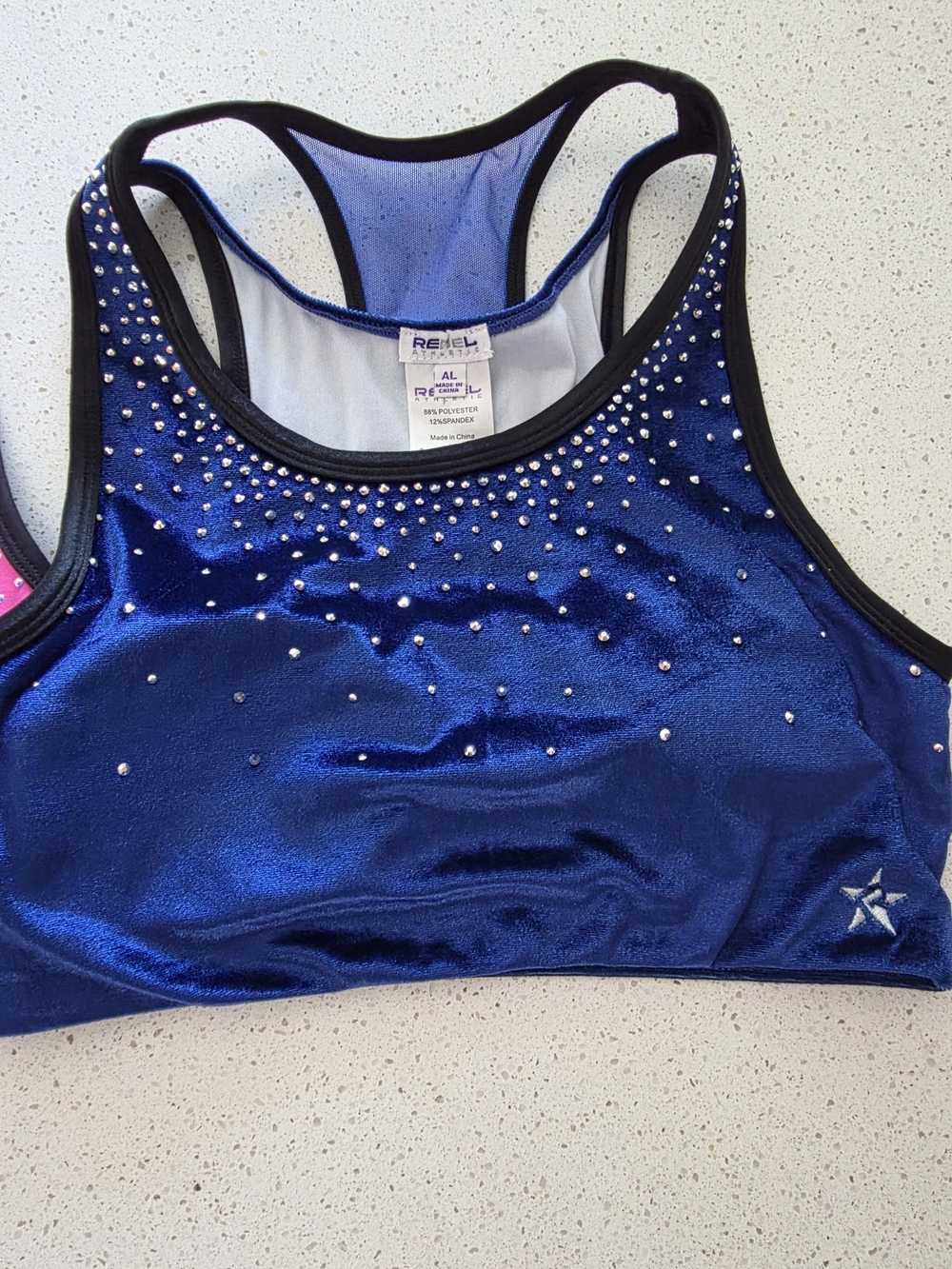 Rebel Royal Blue Velvet Sports Bra with Crystal Studs